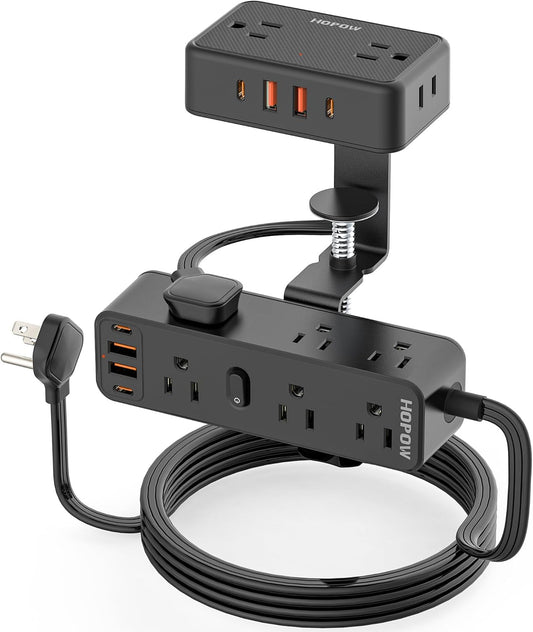 Desk Clamp Power Strip with 13 AC Outlets & 8 USB Ports, 10 Ft Surge Protector for Office & Home