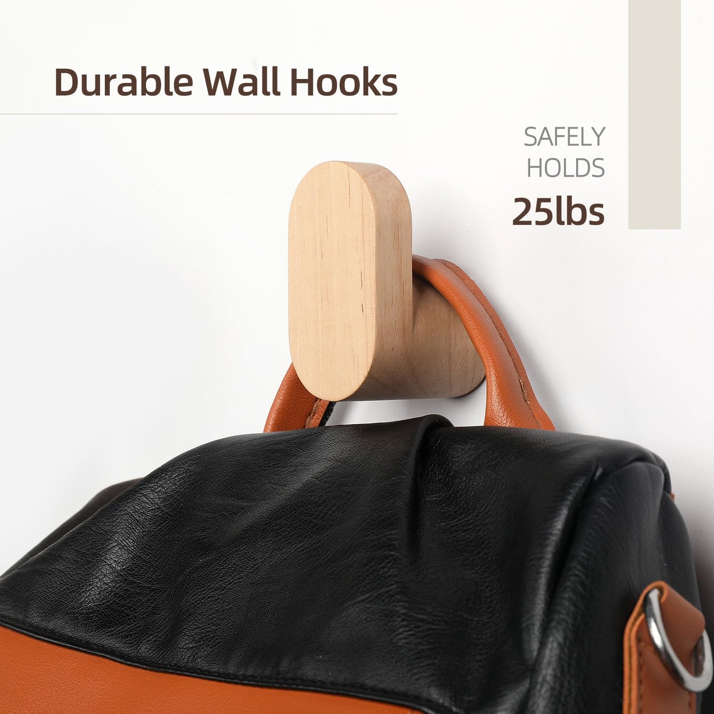 LIVESO Wood Wall Hooks, 2 Pack Modern Minimalist Wood Hooks Wall Mounted, Natural Wooden Wall Coat Hook Rack, Wooden pegs for Hanging Hat, Towel, Robe, Bag