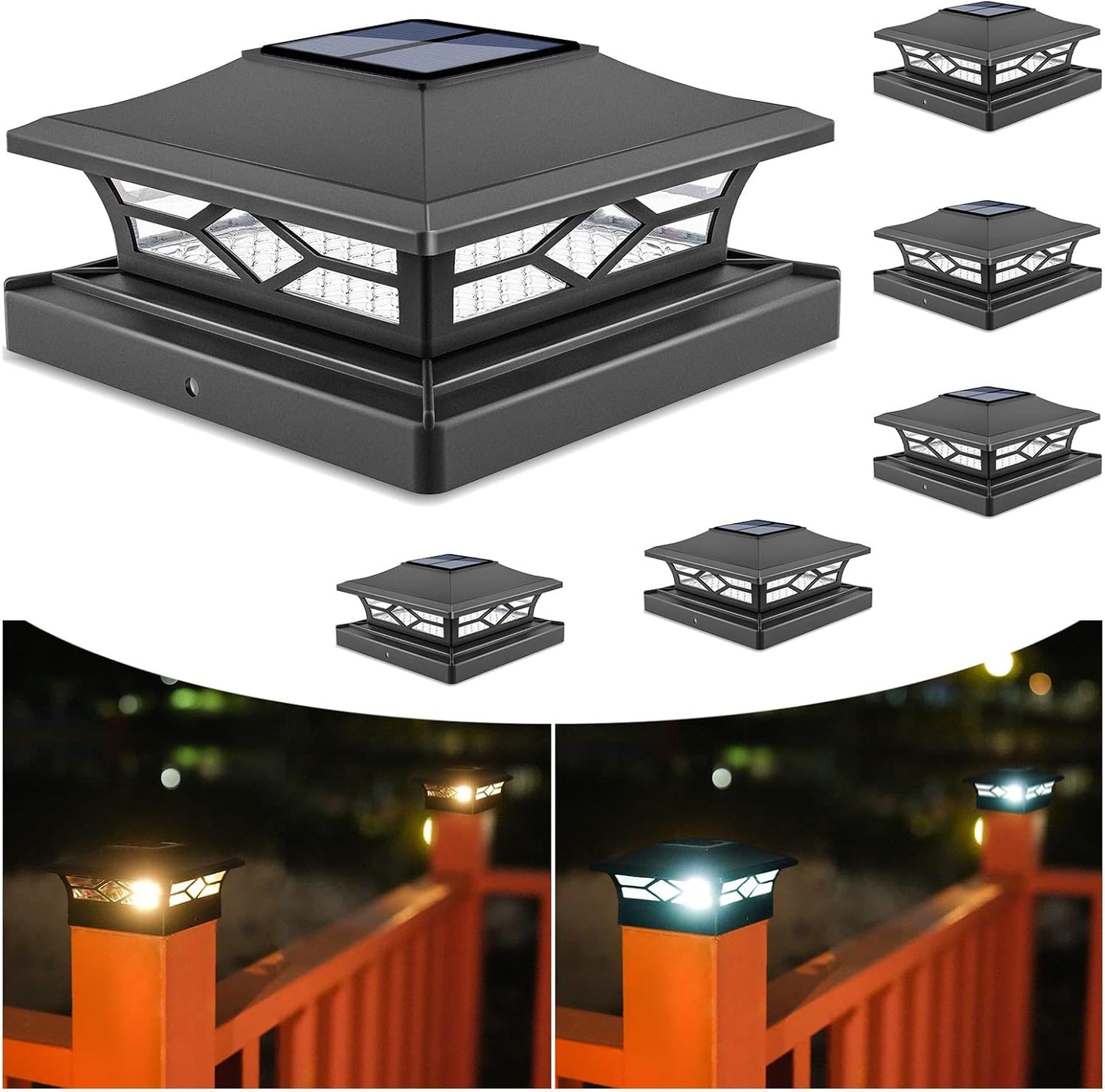 Solar Post Cap Lights 6-Pack - Waterproof LED Outdoor Lighting for 4x4 & 6x6 Decks, 2 Color Modes
