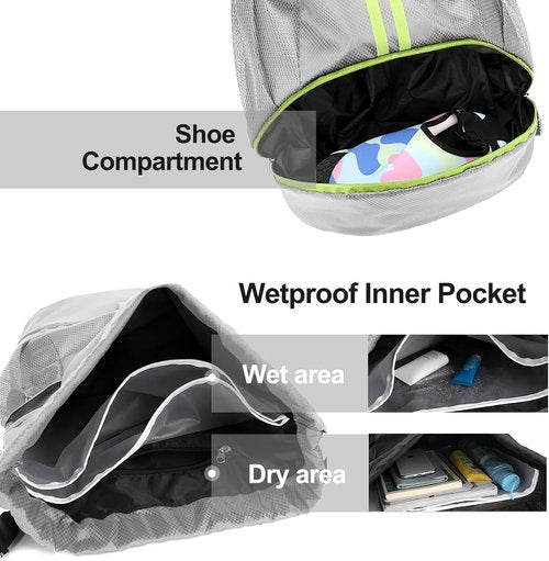 Hoedia Sports Drawstring Backpack - Waterproof Gym Bag with Shoe Compartment | Unisex Design