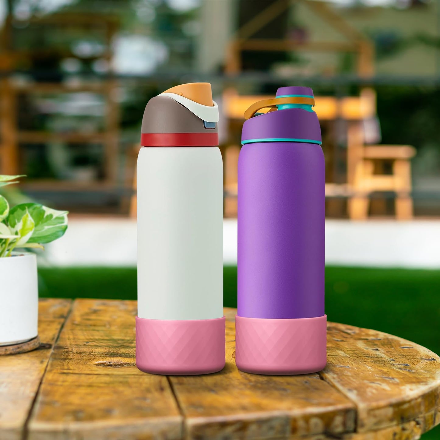 Alwenid 2PCS Silicone Water Bottle Boot for Owala 32 Oz, Anti-Slip Protective Sleeve Bottom Bumper Protector for FreeSip, Twist, and Flip Stainless Steel Water Bottles (Rose)