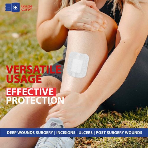 GauzeCare Island Dressing 6x6 (inch) 25 Pcs| Individually Packed Sterile Bordered Dressing | 4x4 Non-Stick Pad in Center with Acrylic Adhesive Borders| Water-Resistant Adhesive Pads for Wound Care