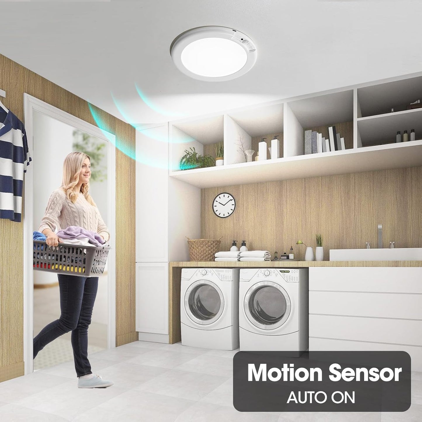 Rechargeable Motion Sensor Ceiling Light - 2 Pack Wireless Battery-Powered with Remote for Closet, Shower, Stairs, and Hallway