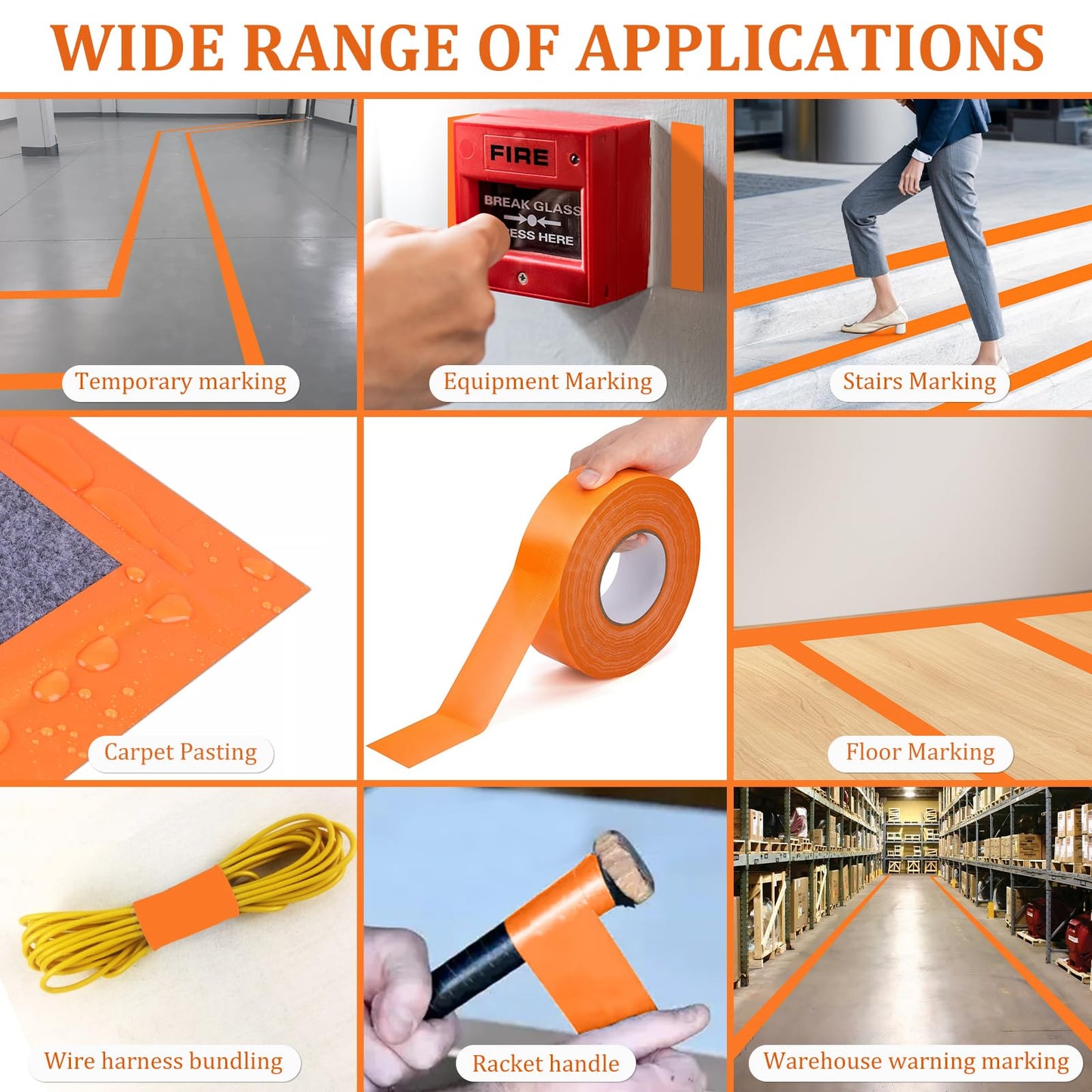 AEXHOT 328FT Pickleball Court Marking Kit Orange Temporary Pickleball Court Lines Tape for Badminton, Tennis, Basketball, Pickleball Court Marking (Orange)