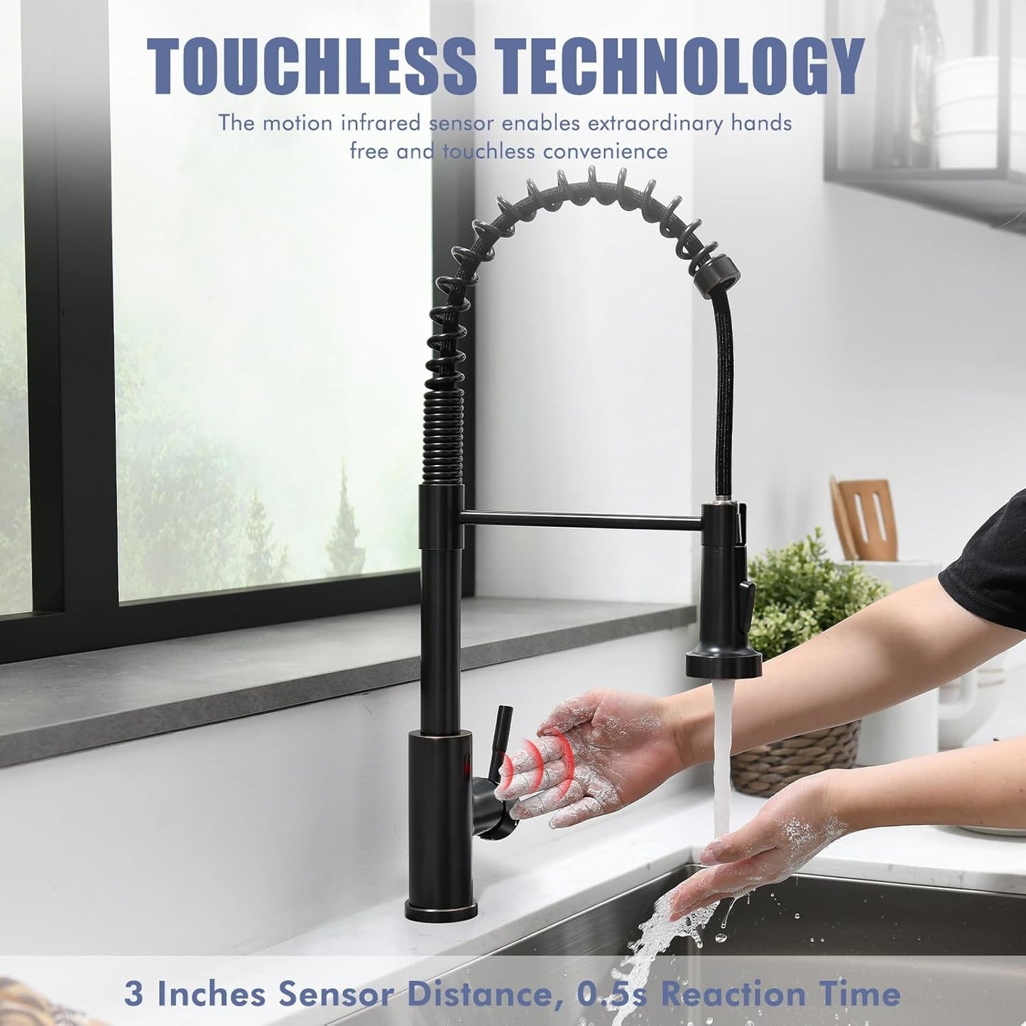 Matte Black Kitchen Faucet with Soap Dispenser - Commercial Single Handle Pull Down Sprayer