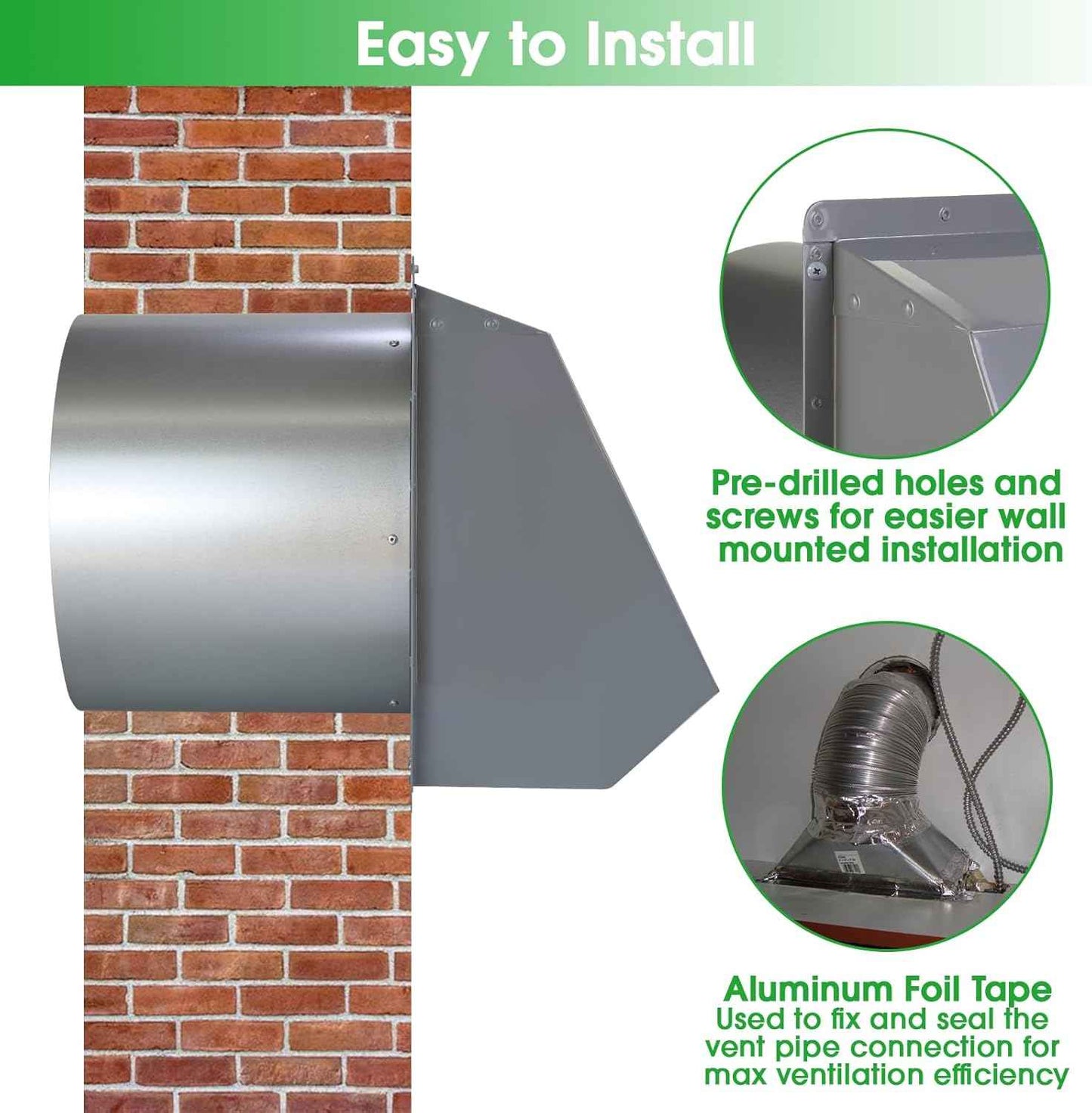 5-Inch Exterior Dryer Vent Cover with Screen & Damper - Galvanized Steel, Black