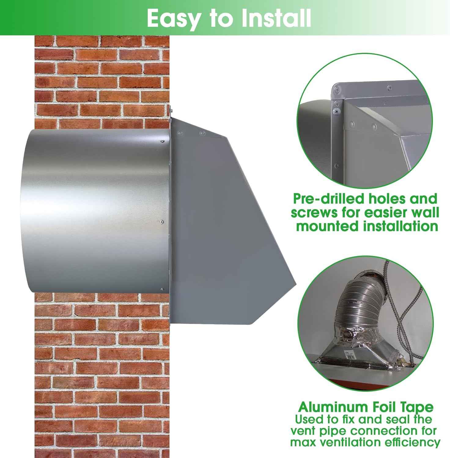 5-Inch Exterior Dryer Vent Cover with Screen & Damper - Galvanized Steel, Black