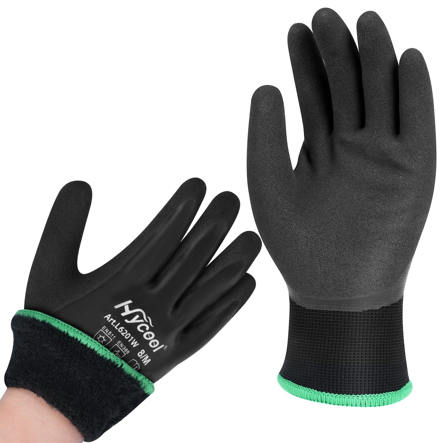 DS Safety Waterproof Gloves for Men and Women, Winter Work Gloves for Cold Weather, Thermal Insulated Freezer Gloves,Black (L)