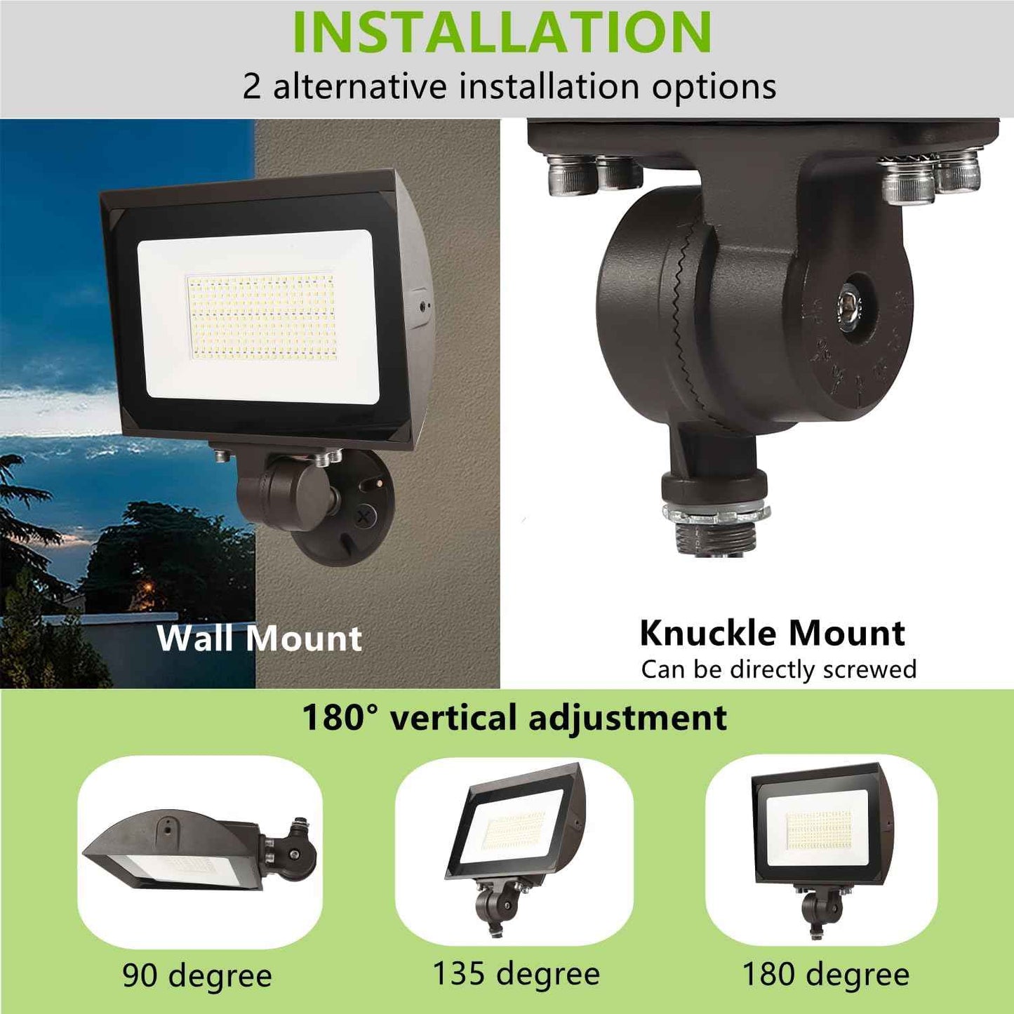 80W LED Flood Light - Waterproof Outdoor Security Light, 9600LM, 5000K Daylight, Knuckle Mount Included
