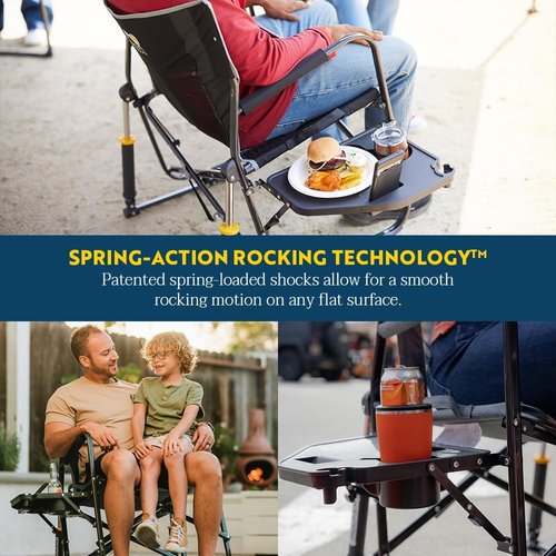 GCI Outdoor Freestyle Rocker XL Camping Chair - Portable Folding Design with Side Table & Drink Holder | Red