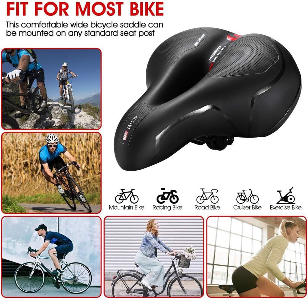 Skiennix Comfortable Bicycle Seat Cushion - Dual Shock Absorbing Memory Foam | Waterproof & Wide Design
