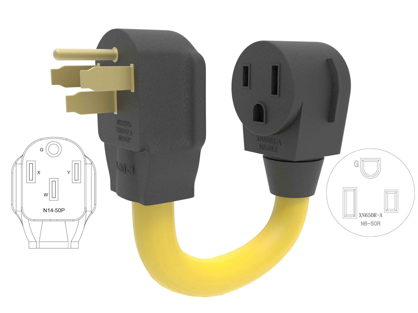 Heavy Duty Welder Adapter Connector NEMA 14-50P to 6-50R Welding Dryer EV Charger Adapter 240V 50A Suit for RV/EV Charging,STW 6/3.ETL Listed
