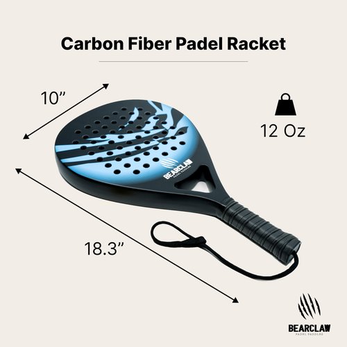 Padel Racket - Blue/Black - Carbon Fiber Surface with EVA Memory, Flex Foam Core - Lightweight Padel Racquet