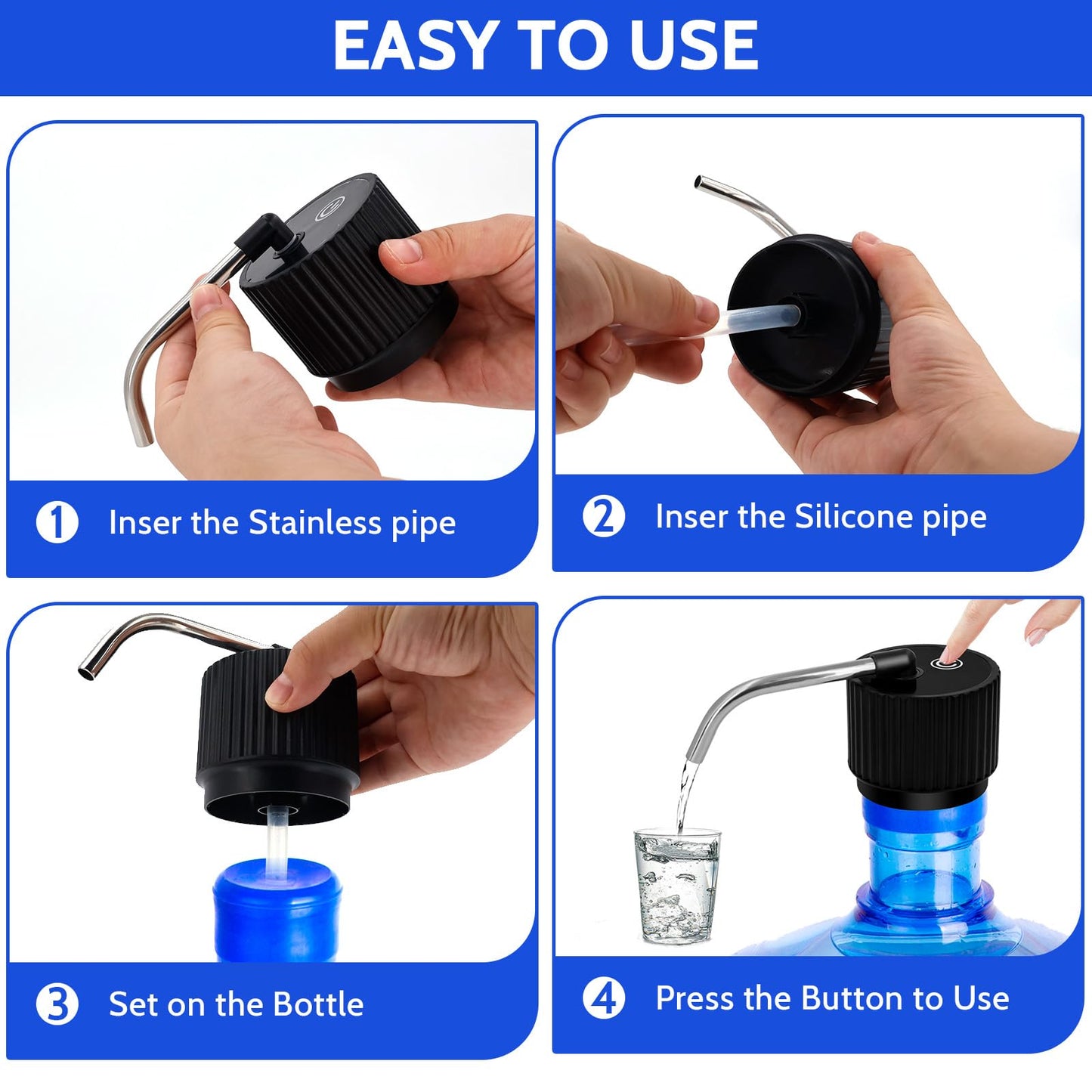 Yolleach Camping Water Dispenser for 5 Gallon Bottle,Portable USB Charging Electric Water Bottle Pump,Universal Micro Drinking Water Jug Pump,3-5 Gallon Automatic Water Dispenser with Silicone Cap