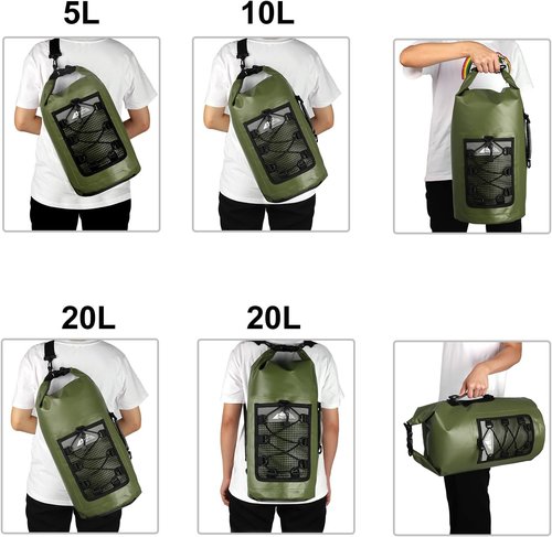 HEETA Waterproof Dry Bag - Lightweight Roll Top Storage Backpack with Phone Case | 30L Green