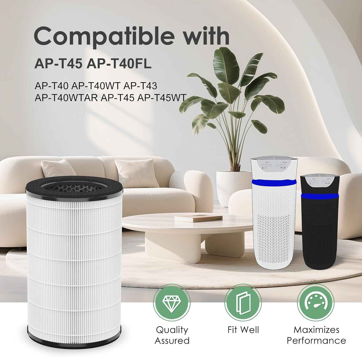 HoMedics AP-T45 & AP-T40 Replacement Filter - H13 True HEPA 2-Pack for TotalClean Air Purifiers