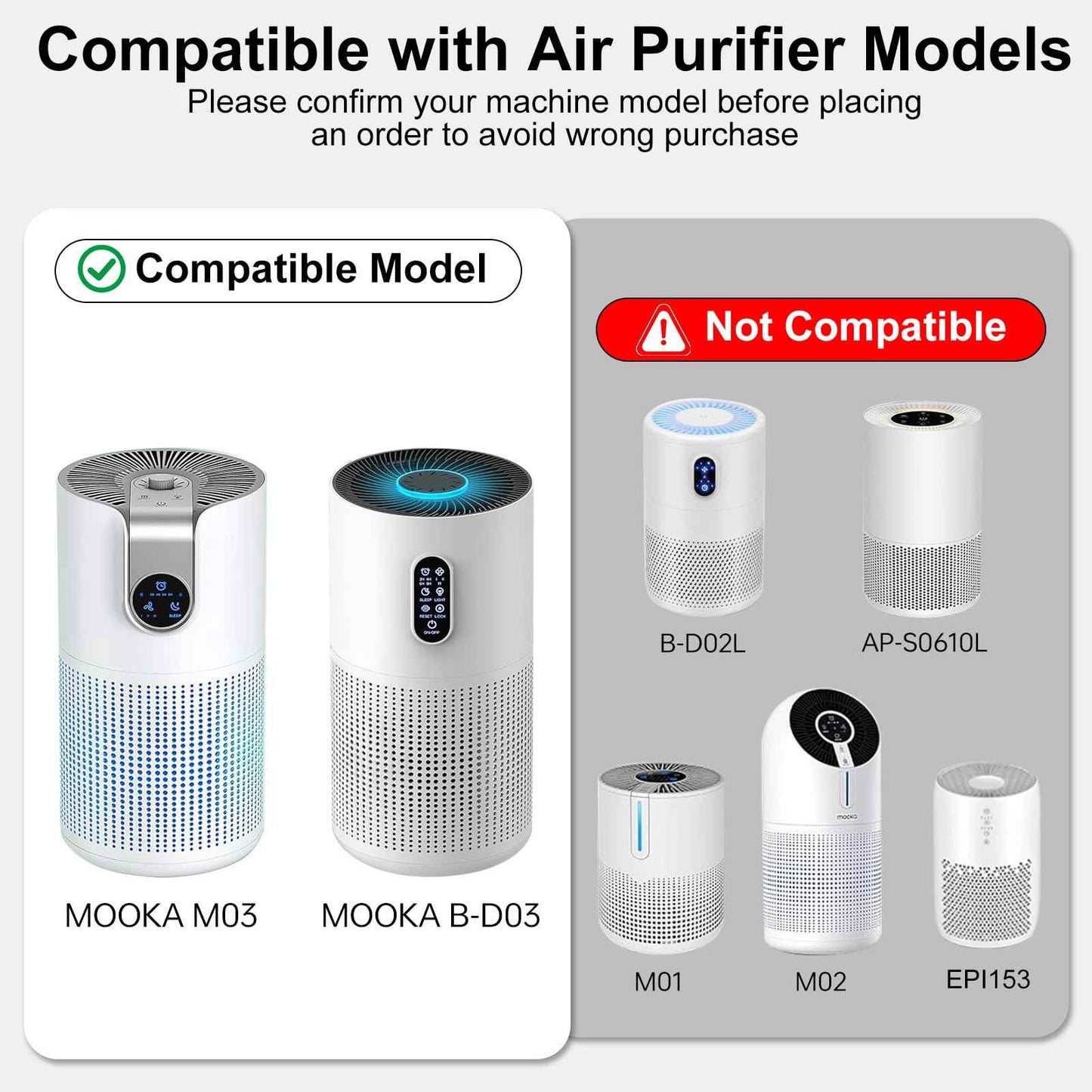 Doifyn M03 Replacement Filter Compatible with MOOKA M03 & B-D03 Air Purifier, True Filter, Activated Carbon & Pre-filter, 3-in-1 Filtration System for Home Large Room up to 1500 ft², 2 Pack