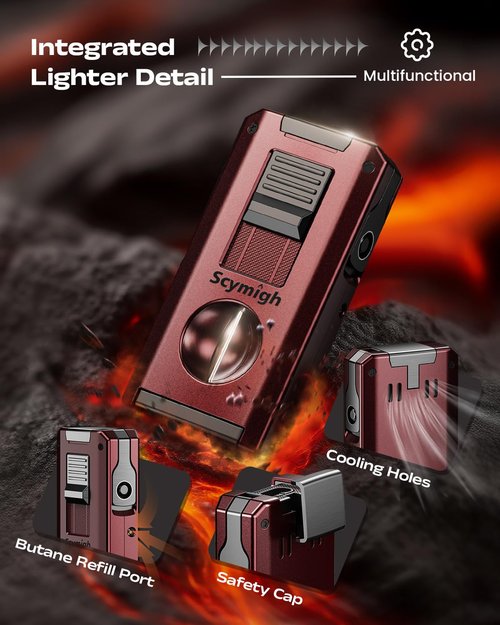 5-in-1 Torch Lighter with Straight & V Cut Cutter, Punch, Holder, Double Jet Flame Windproof Lighters, Butane Refillable Torch Lighters with Accessories Tool, for Men, Candles(Without Gas)
