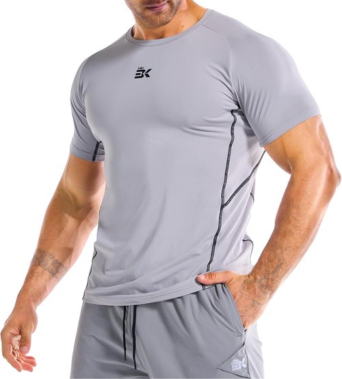 BROKIG Men's DiamondGrid Workout Shirt - Breathable Short Sleeve Muscle Tee for Bodybuilding | Quick Dry