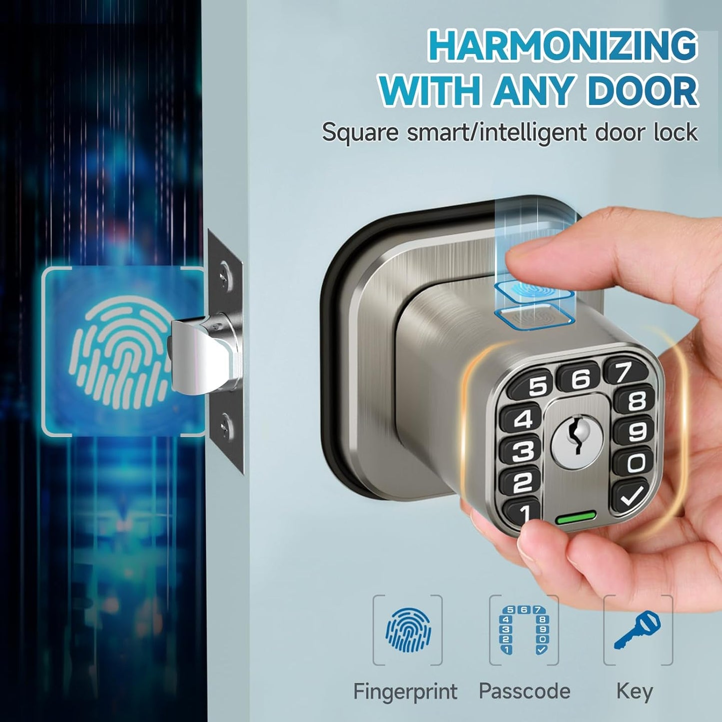 Smart Biometric Fingerprint Door Lock with Keypad - Keyless Entry, Waterproof, Auto Lock - Matte Black