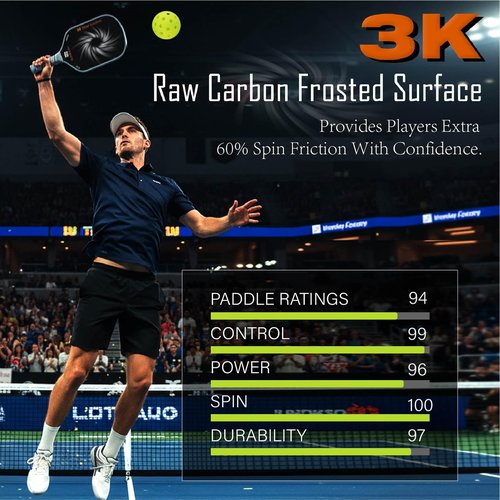 Professional Pickleball Paddles- T700 Carbon Fiber Pickle Racket- 3K Raw Carbon Frosted Surface for Enhanced Spin and Friction - USAPA Approved Offensive Long Paddle for Intermediate Advanced Players