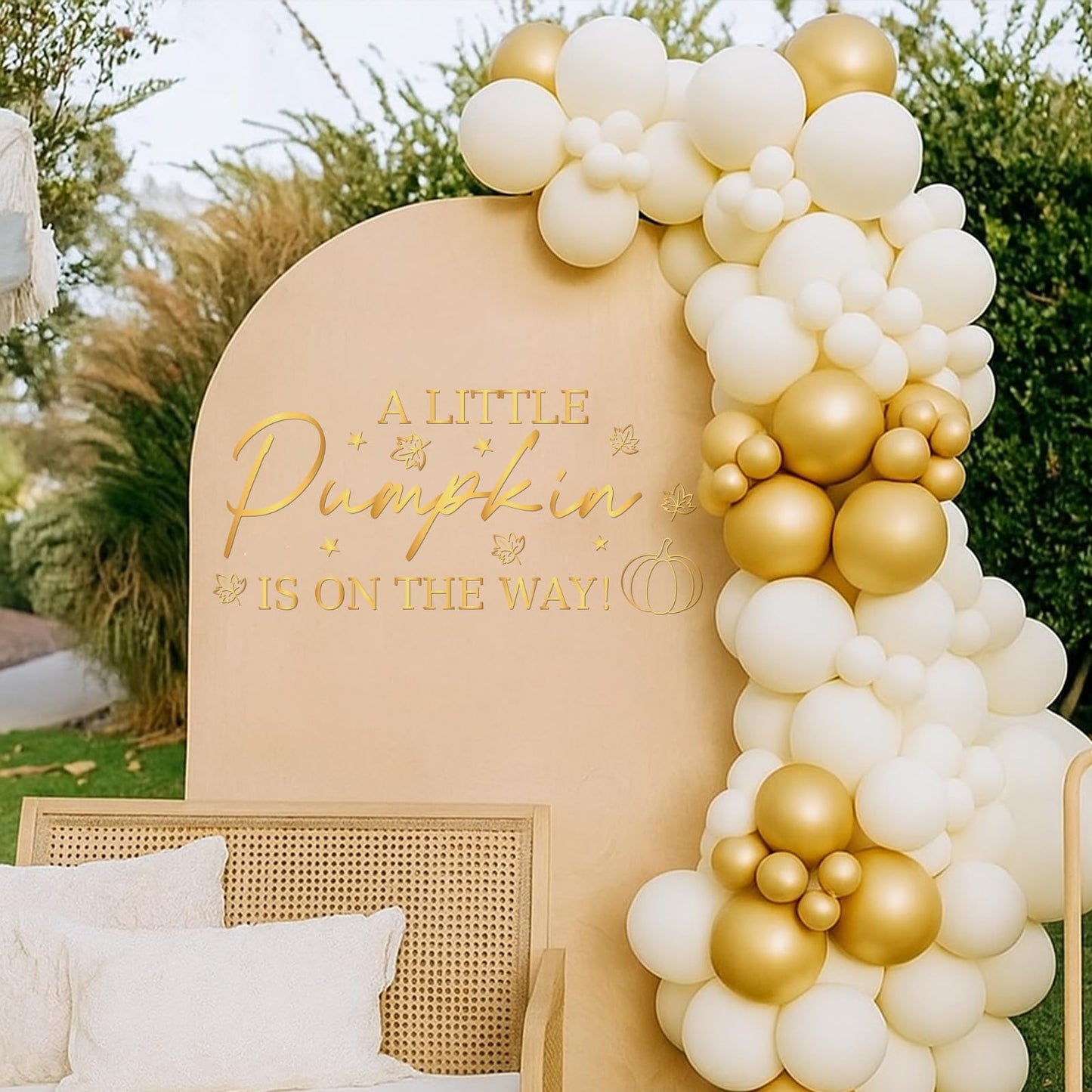 Aposwow Pumpkin Baby Shower Decorations - A Little Pumpkin is on The Way Sign Decal, Wall Stickers for Balloon Arch Backdrop Decor, Fall Gender Reveal Party Decorations