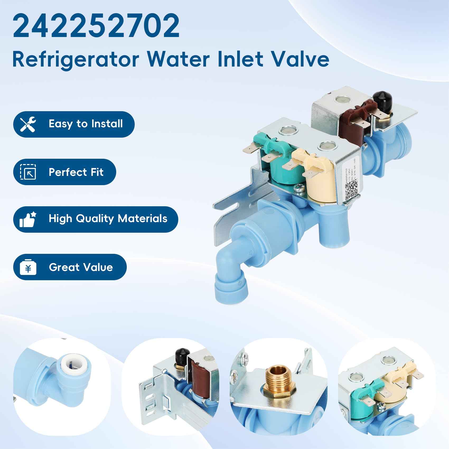 Micnce Upgraded 242252702 240531101 Refrigerator Water Inlet Valve Compatible with Frigidaire Kenmore Crosley Electrolux, Replace 240505101 240505102 240508101 240508102 241734301-1 Year Warranty