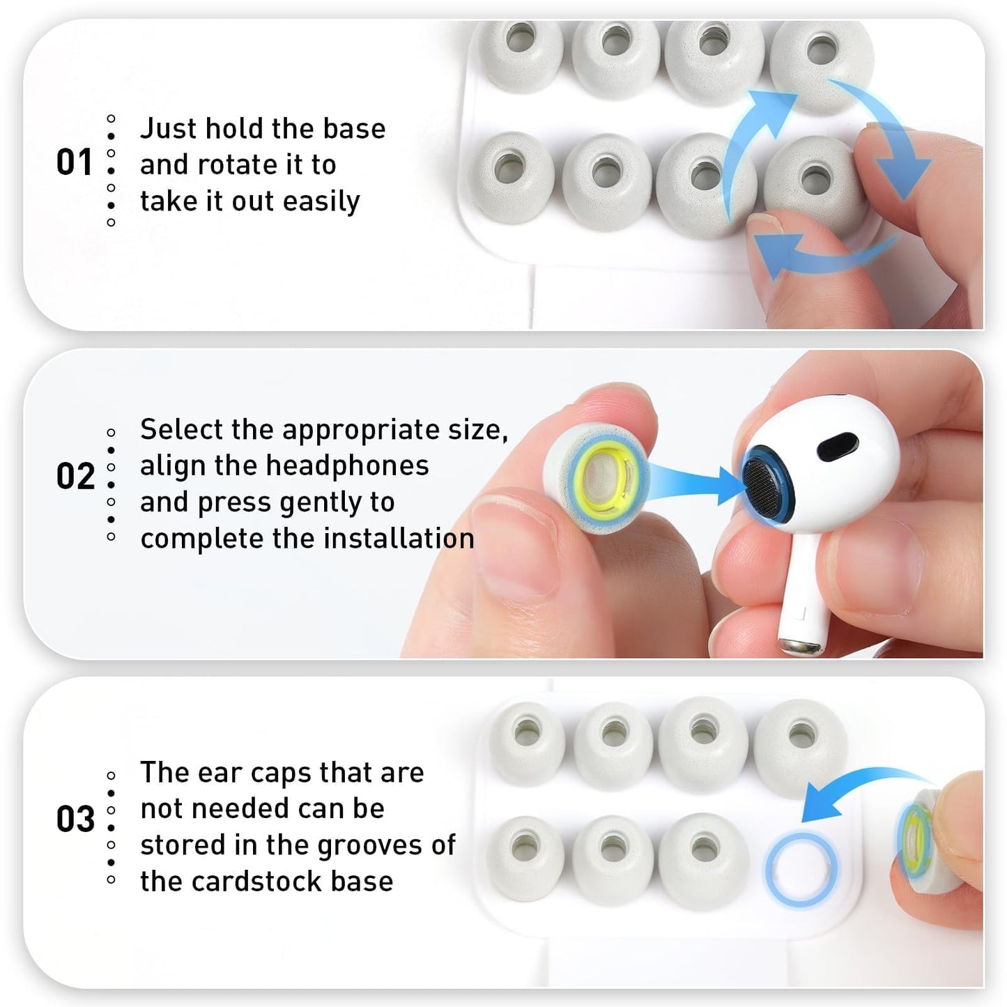 YOKRWO 4 Pair Memory Foam Ear Tips for AirPods Pro 2nd/1st Generation with Portable Storage Box and Cleaning Pen, No Silicone Eartips Pain, Better Noise Cancellation, Replacement Buds,White