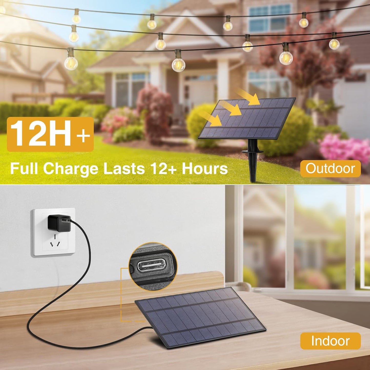 100FT Solar Powered String Lights with Remote - Waterproof G40 Patio Lights, 30 Shatterproof Bulbs, 3 Modes for Camping & Backyard