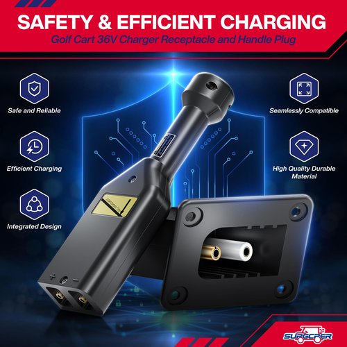 EZGO 36V PowerWise Charger Receptacle and Plug, Golf Cart Battery Charger Port and W/Handle Plug for 1996-UP EZGO TXT Medalist Electric, EZGO Charger Plug Socket Replace OEM# 73345-G01, 73063-G01