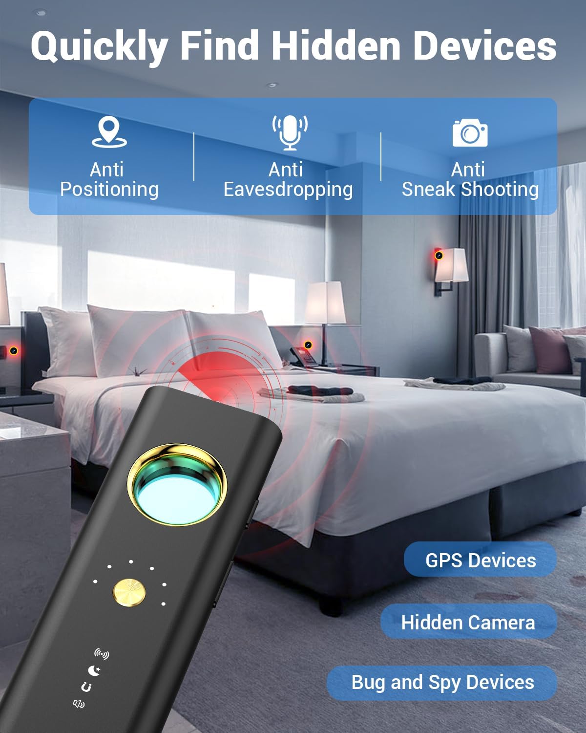 2025 Hidden Camera Detector - Bug Finder with 5 Sensitivity Levels & 4 Modes for Home, Office, Hotel