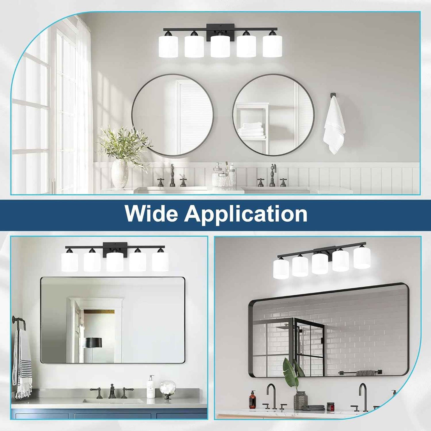 Modern 4-Light Bathroom Vanity Light Fixture - Anti-Rust Over Mirror Sconce with Milky White Glass Shades, E26 Base