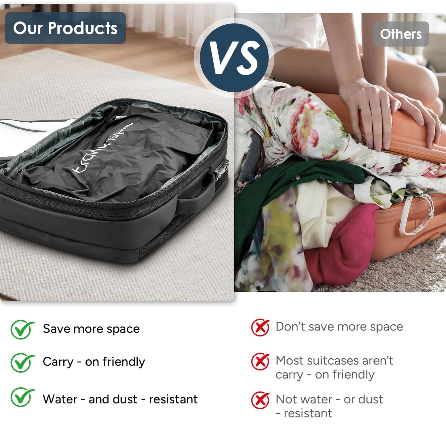 travel inspira Vacuum Compression Backpack 65L, Carry On Backpack with Electric Pump, TSA Lock, Water Resistant, Laptop Compartment for Travel, Camping, Business, Weekend Trips