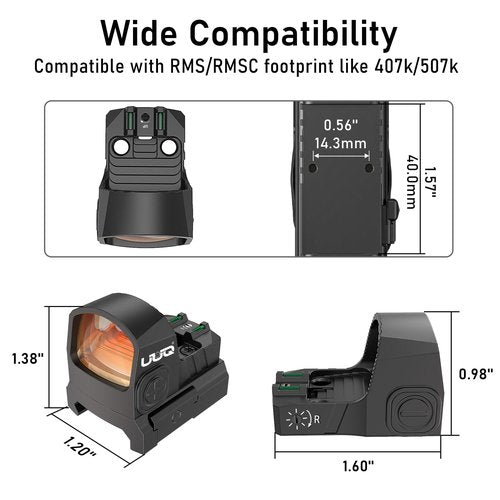 UUQ Mini Reflex RMS/RMSc Red Dot Sight with Fiber Optics,2MOA,10 Brightness Adjustments Motion Awake Red Dot Scope for Rifles, Pistols and Shotguns,Suitable for RMSc and 20mm Picatinny Rail