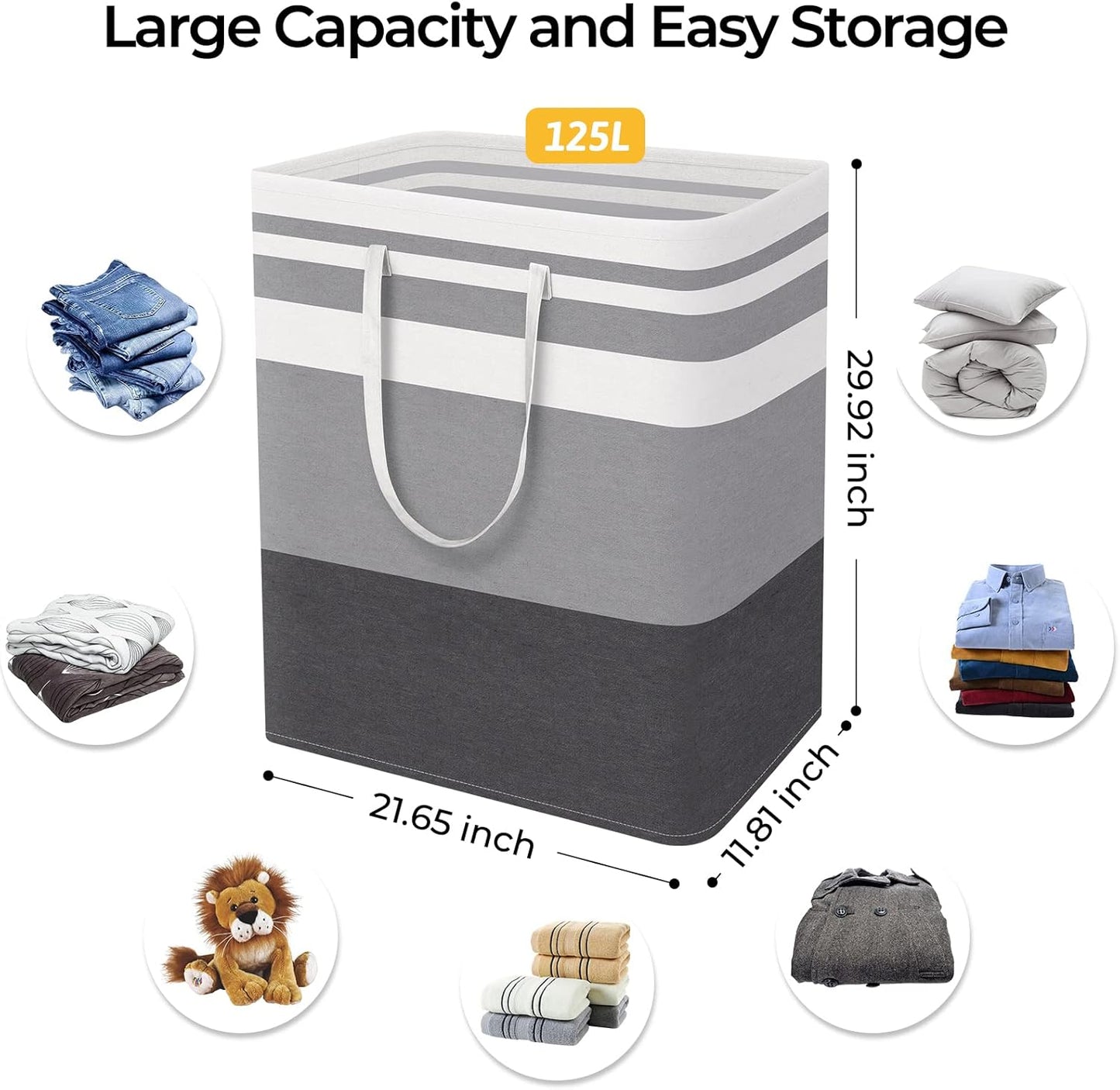 Waterproof 100L Laundry Basket Set - Collapsible Freestanding Hamper with Extended Handles - 2-Pack Gradient Grey for Clothes & Toys