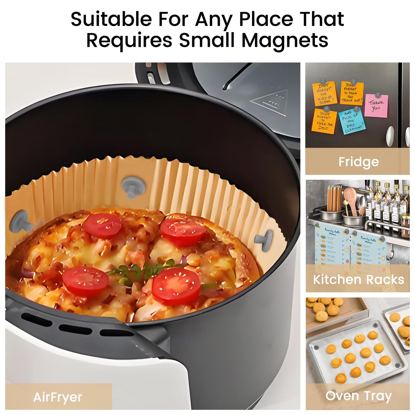 Air Fryer Liners Silicone Magnets,Holds Parchment Paper Safely PREVENTS BURNING & FOOD COVERING,Heat-Resistant & Rust-Proof Air Fryer Accessories,Easy Install with Handles - 8pcs