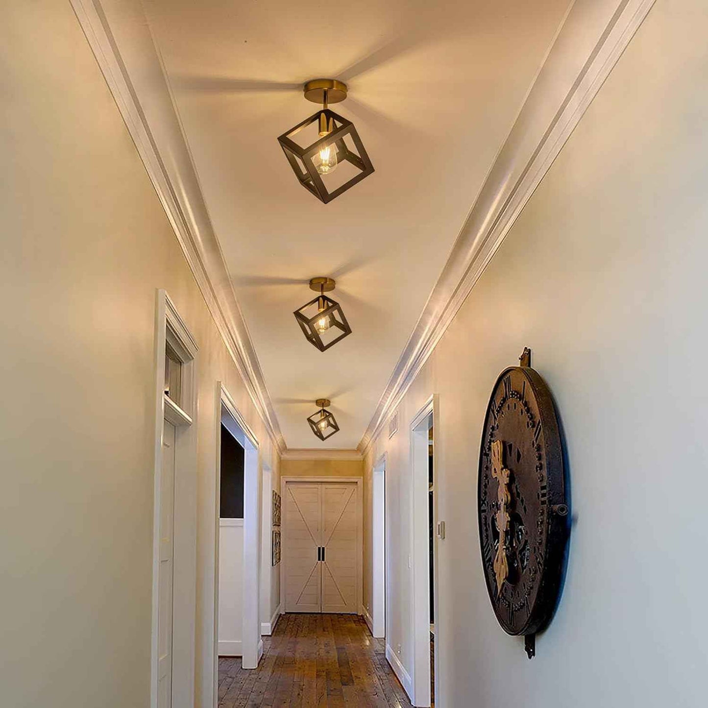 Brushed Nickel 3-Light Flush Mount Ceiling Light Fixture - Modern Geometric Design for Living Room, Kitchen, Dining Room, and Hallways