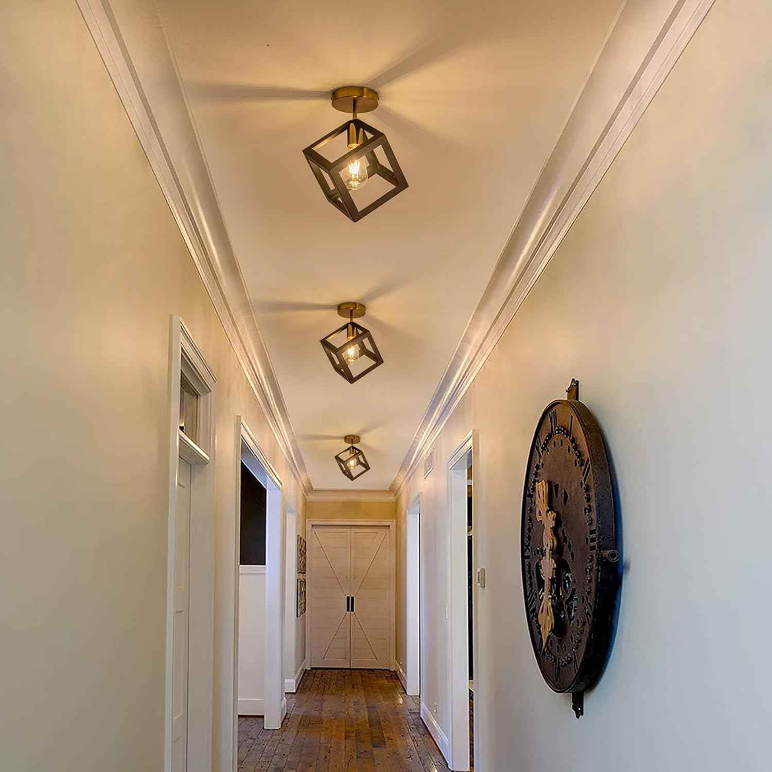 Brushed Nickel 3-Light Flush Mount Ceiling Light Fixture - Modern Geometric Design for Living Room, Kitchen, Dining Room, and Hallways