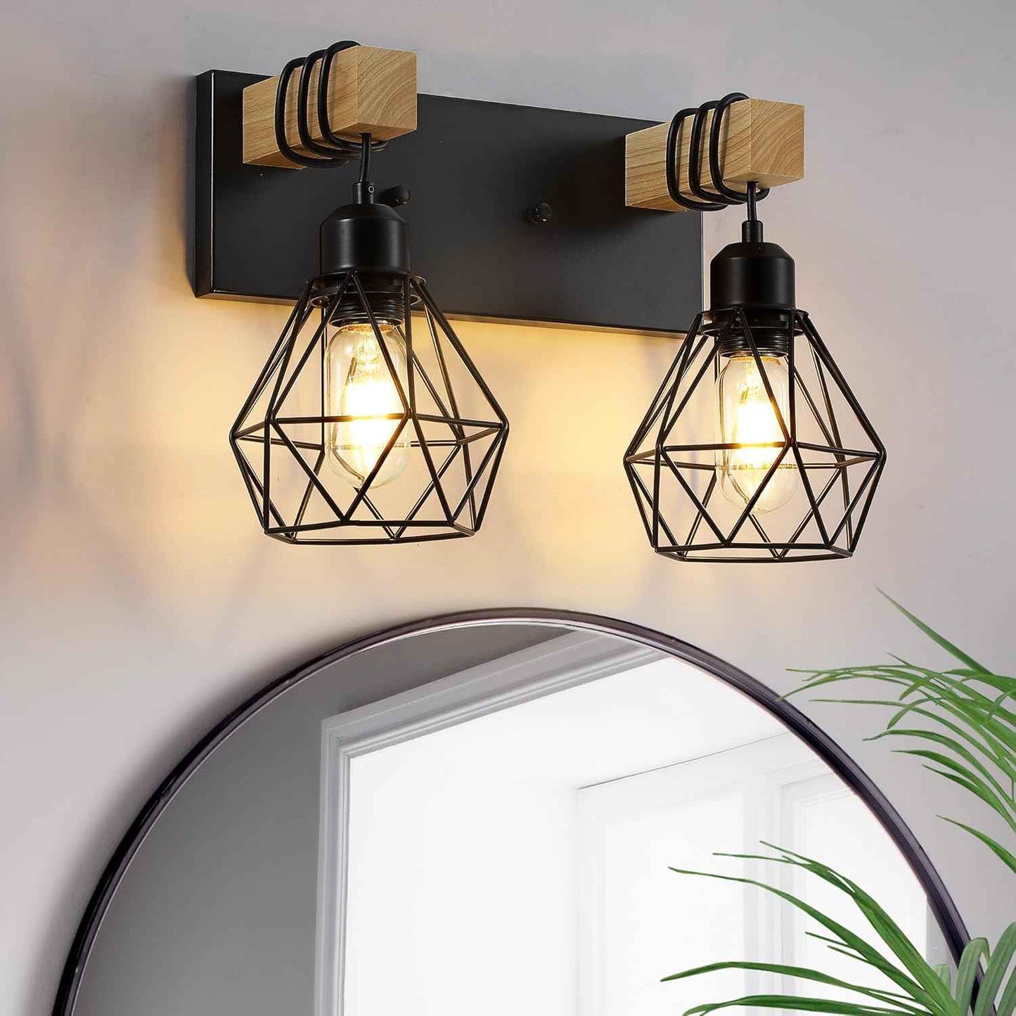 Farmhouse 3-Light Bathroom Vanity Light Fixture - Rustic White Wood Sconces for Mirror