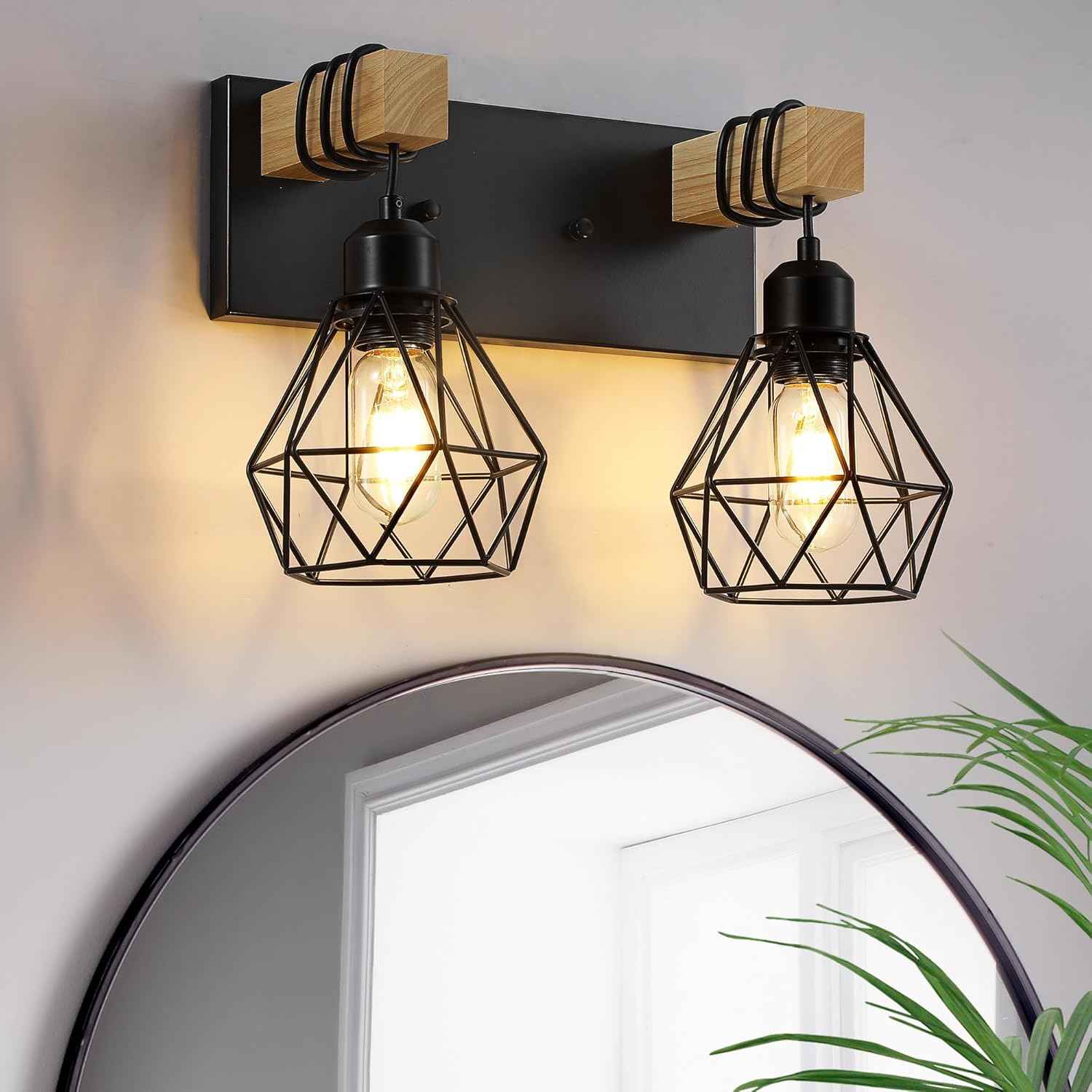 Farmhouse 3-Light Bathroom Vanity Light Fixture - Rustic White Wood Sconces for Mirror
