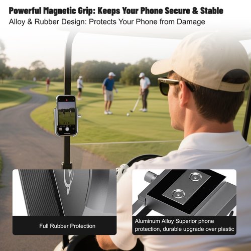 LULUAIR Golf Cart Phone Holder - Slim Smartphone Mount for Golf Cart, Ultra-Strong Magnet - Golf Cart Accessories, Rotatable Universal Magnetic Phone Holder for Golf Cart(Silver)