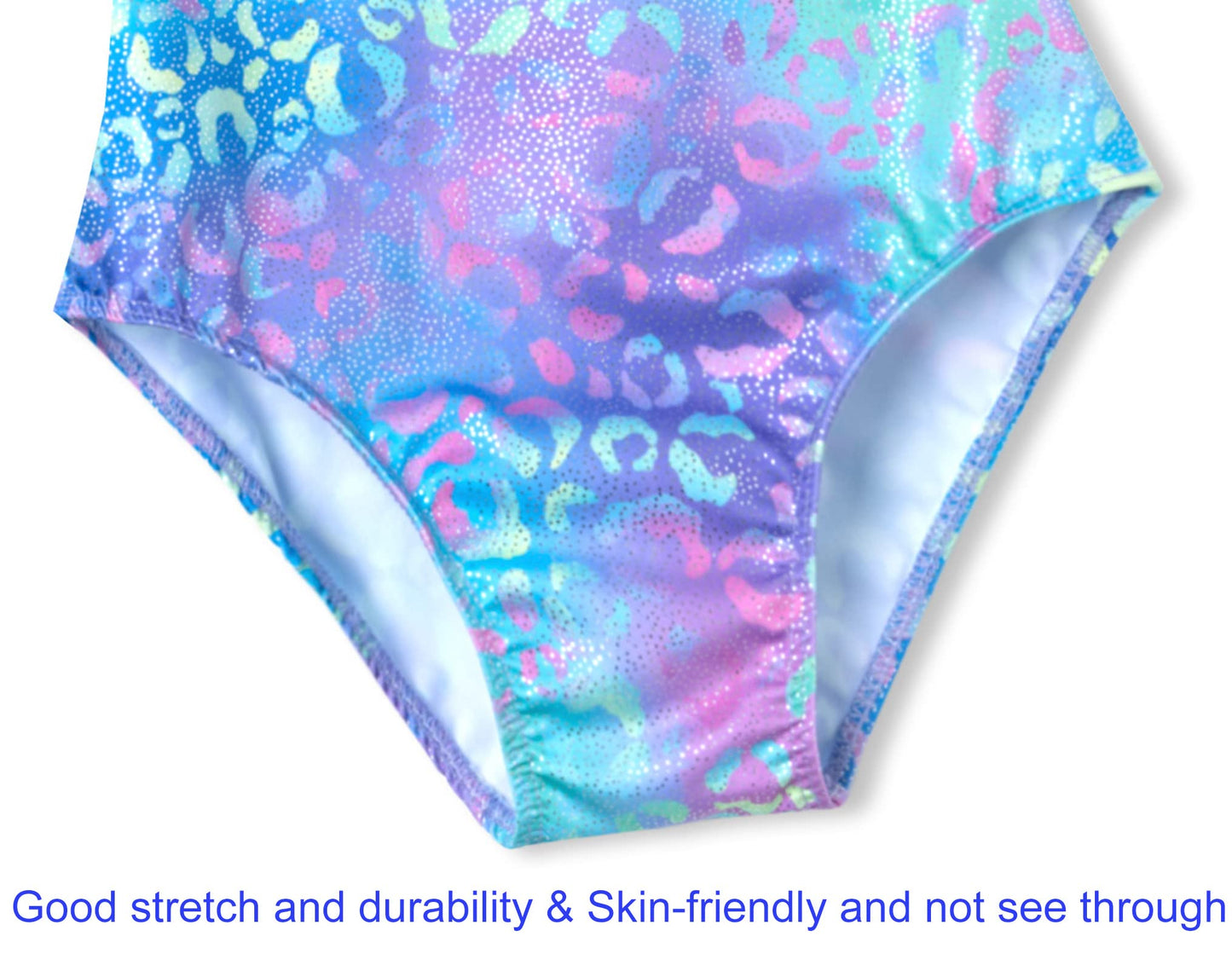 Domusgo Girls Gymnastics Leotards Size 6-7 Years Old Sparkly One Piece Green Purple Cheetah Tumbling Bodysuits