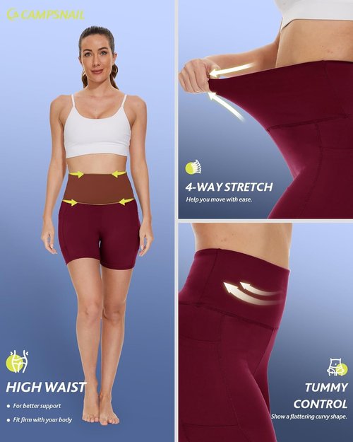 Campsnail Biker Shorts for Women - High Waisted Spandex with Pockets | Tummy Control, 3"/5"/8" Sizes