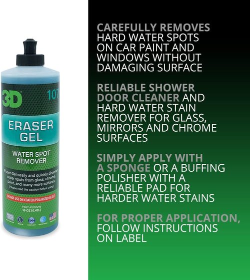 3D Eraser Gel Water Spot Remover - Acidic Formula for Hard Water & Mineral Deposits - 16 oz