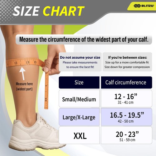 BLITZU Calf Brace - Adjustable Neoprene Compression Sleeve for Muscle Support | S-M Size