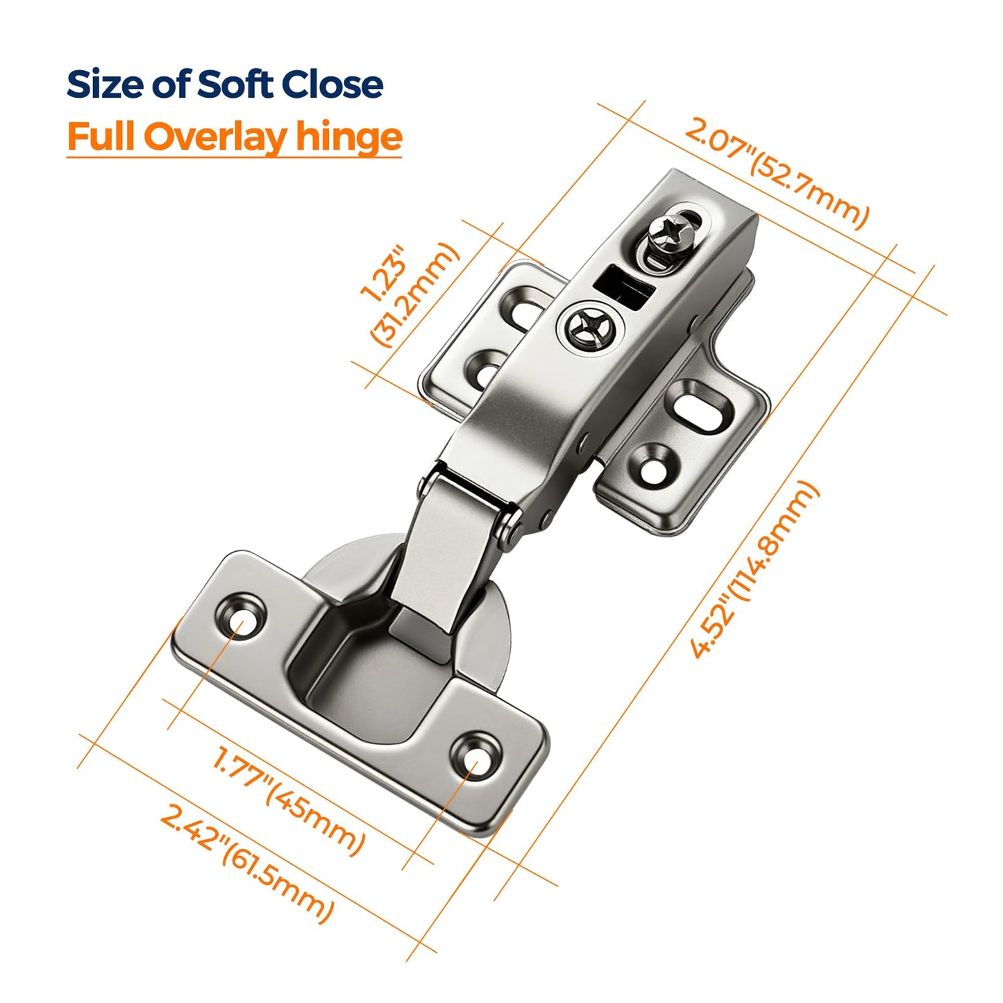 Ravinte 2 Pack 1 Pairs European Kitchen Cabinet Hinges Soft Close Full Overlay Cabinet Door Hinges Heavy-Duty Frameless Adjustable Concealed Cabinet Cup Hinge