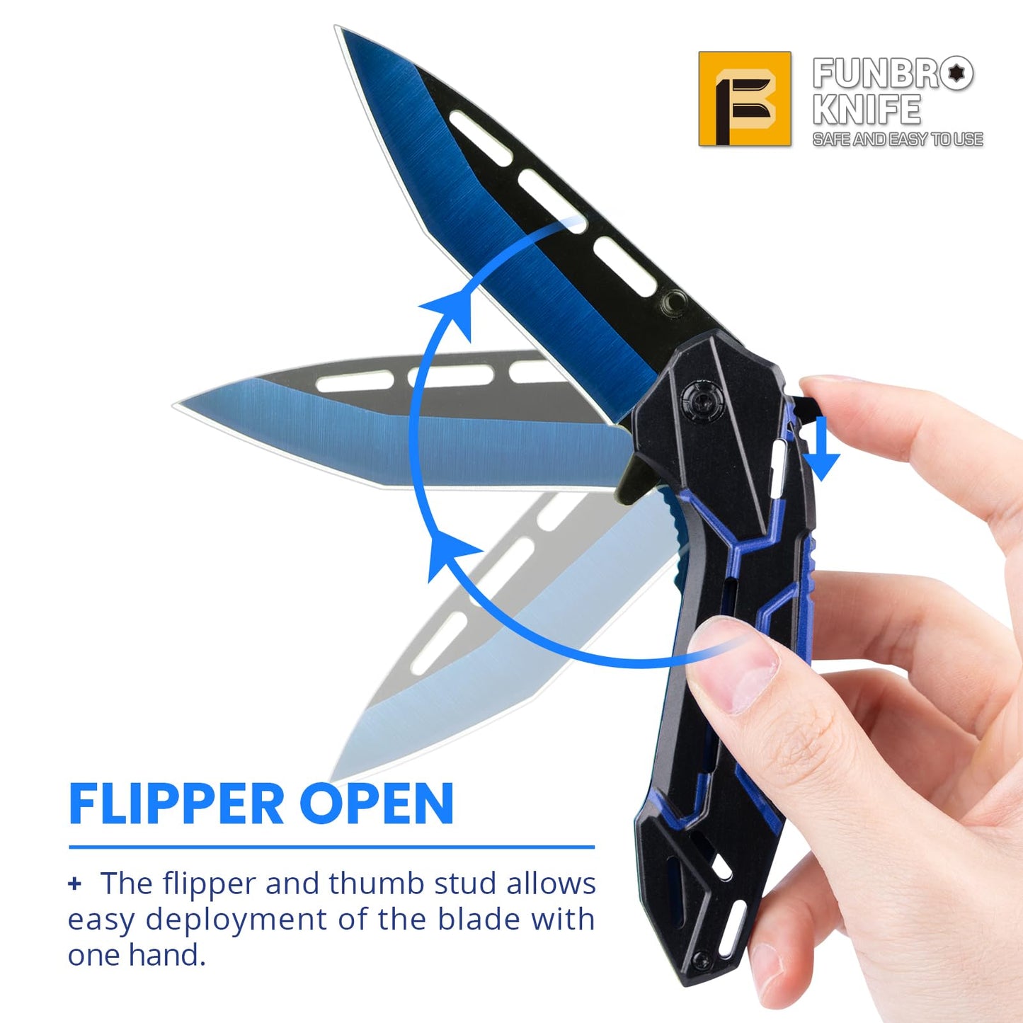 FUNBRO Cool Pocket Knife for Men, Camping Knife with 3.4” Stainless Steel Blade, EDC Folding Knives with Clip for Outdoor Hiking, Gifts for Dad Him Husband (Blue)