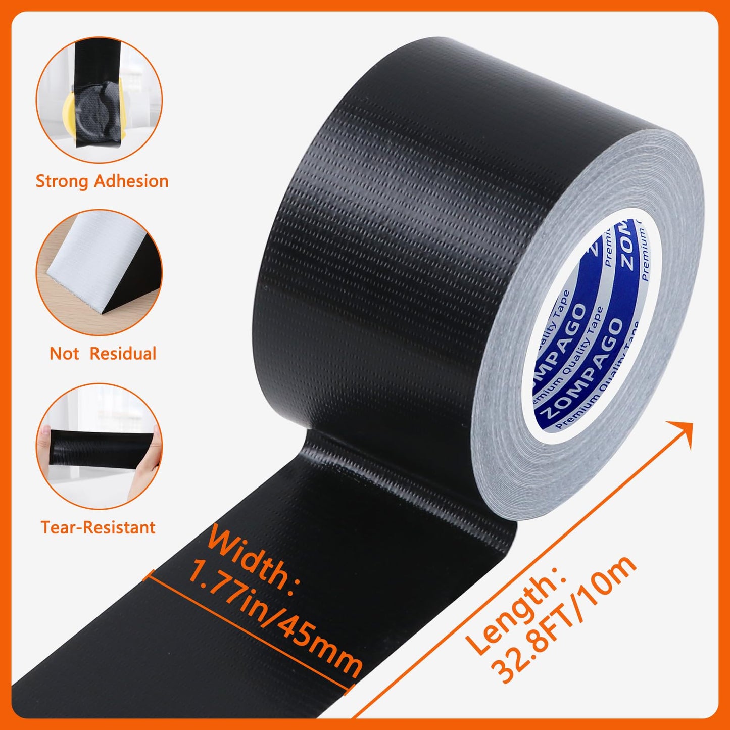 ZOMPAGO Strong Adhesive Cloth Weather Stripping Tape,1.8inx33FT,Black for Sliding Windows and Door Frames - Seal Strip for Soundproofing,Dustproof, Waterproof,and Windproof-Durable and Wear Resistant