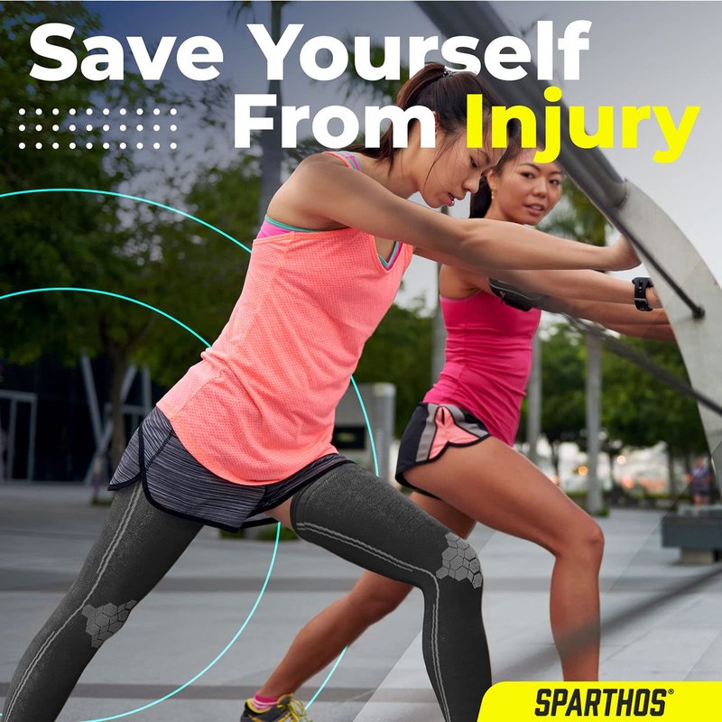 Sparthos Full Leg Compression Sleeves - Brace for Calf, Knee and Thigh, Recovery, Support Pain Relief for Sports Shin Splint Arthritis Patella MCL Acl Tendon - Anti Slip - Mens and Womens (Black-L)
