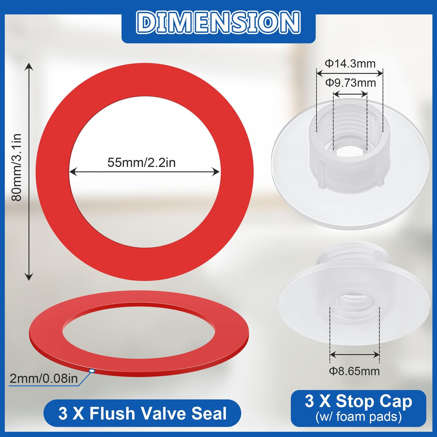 Dreyoo Flush Valve Replacement Parts, 3 Pcs Stop Cap Replacement and 3 Pcs Flush Valve Seal Replacement, Toilet Tank Parts Compatible with Mansfield 210 and 211 Flush Valves